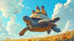 slow parenting - family on turtle